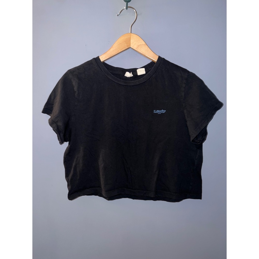 Levis Womens Cropped Short Sleeve T-Shirt Black Small Logo‎ Size Large